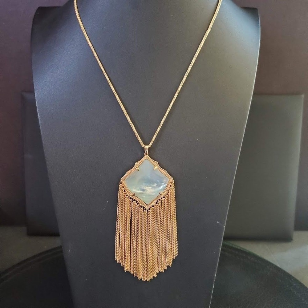 Kendra Scott Kingston Long Tassel Necklace Mother of Pearl Rose Gold Designer